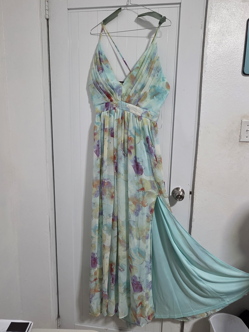 Mint Floral Watercolor Maxi Dress - 1X
